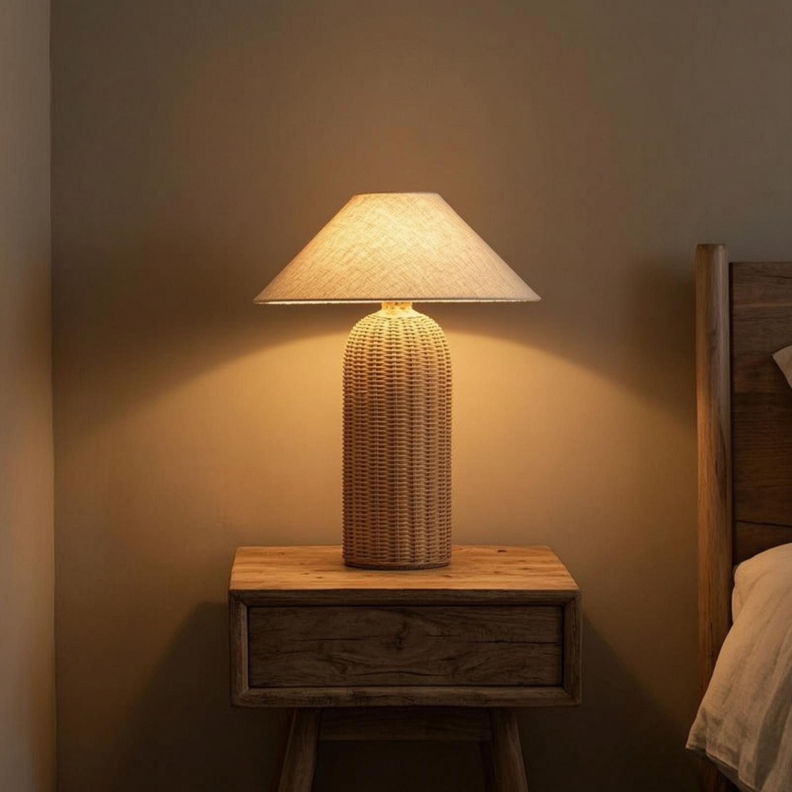 Lighting Table Decor - Lampka nocna z rattanową podstawą i