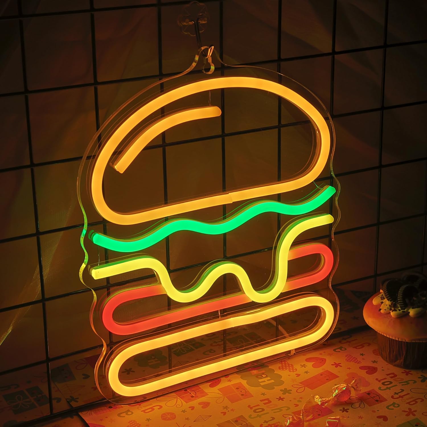 Neon Burger z Warstwowym Serem – Lighting Home Decor Ideas recenzja i cena